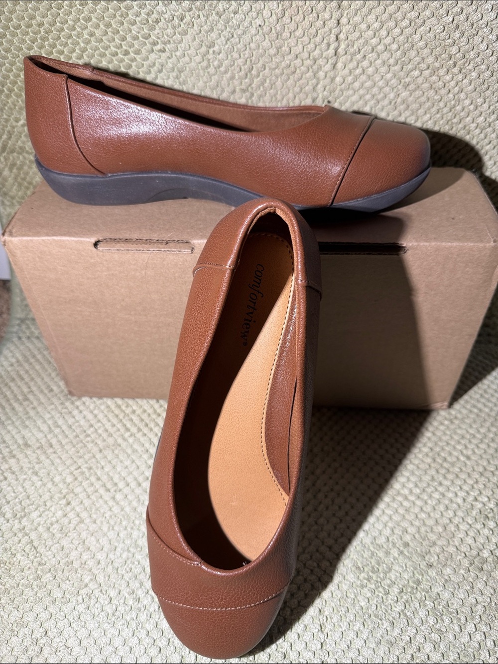 comfortview Women's Brown Slip-On Ballet Flats